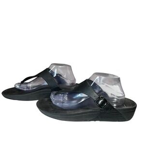 FitfFlop Womens Sandals The Skinny Size 11 Black Slip‎ On Thong Shoes Buckle